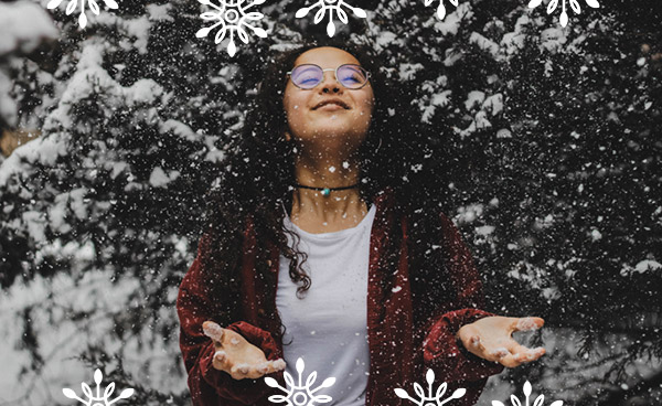 Girl with eyeglasses on winter background Image